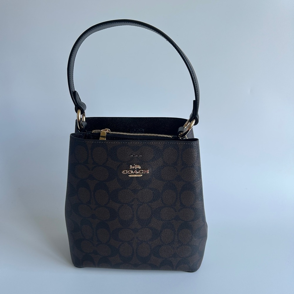 Coach Small Town Bucket Bag Brown Black Signature Canvas 2312 Excellent
